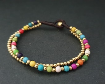 Colorful Howlite   Double  Chain Bracelet Anket, Beaded Anklet, Women Anklet, Brass Chain, Stone Anklet
