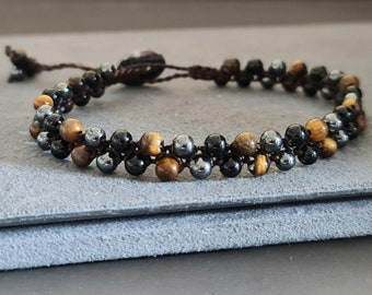 Unisex Adjustable Round Stone Wax Cord Jewelry Wrap Bracelet Anklet , Stone Bracelet, Unisex Bracelet, Men Bracelet