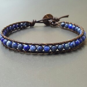 Lapis Lazuli Brown Leather Wrap Bracelet Anklet, Leather Bracelet, Beaded Bracelet, Women Anklet , Unisex Bracelet,Men Bracelet LBR06 image 2