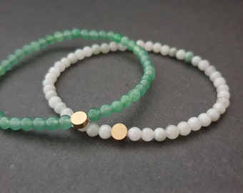 Set of 2  Jade ,Bruma Jade Metal Brass Round Elastic Bracelet,Beaded Bracelets, Women Bracelet, Wrap Bracelet,Unisex Bracelet