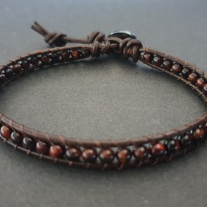 Red Tiger Eye Leather Wrap Bracelet Anklet, Leather Bracelet, Beaded Bracelet, Women Anklet , Unisex Bracelet,Men Bracelet LBR11 image 2