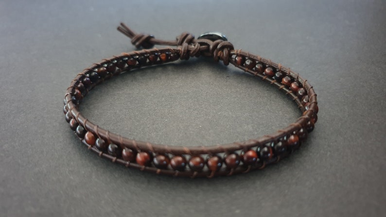 Red Tiger Eye Leather Wrap Bracelet Anklet, Leather Bracelet, Beaded Bracelet, Women Anklet , Unisex Bracelet,Men Bracelet LBR11 image 2