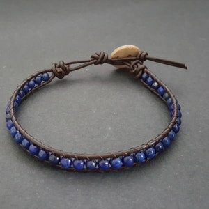 Lapis Lazuli Brown Leather Wrap Bracelet Anklet, Leather Bracelet, Beaded Bracelet, Women Anklet , Unisex Bracelet,Men Bracelet LBR06 image 1