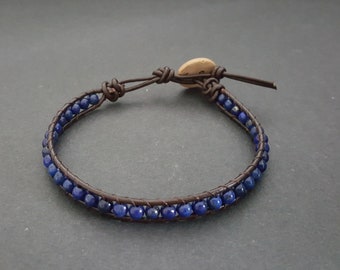 Lapis Lazuli Braun Leder Wickelarmband Fußkettchen,Lederarmband,Perlenarmband,Frauen Fußkettchen,Unisex Armband,Herren Armband (LBR06)