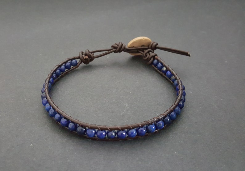 Lapis Lazuli Brown Leather Wrap Bracelet Anklet, Leather Bracelet, Beaded Bracelet, Women Anklet , Unisex Bracelet,Men Bracelet LBR06 image 1