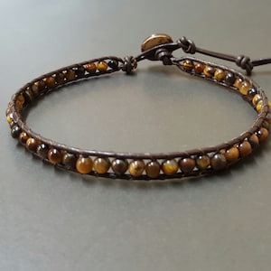 Tiger Eye  Leather Wrap Bracelet Anklet, Leather Bracelet, Beaded Bracelet, Women Anklet , Unisex Bracelet,Men Bracelet