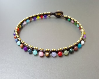 Round Stone Colorful  Mini Bead Bracelet Anklet