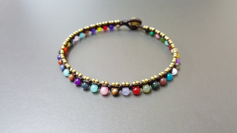 Round Stone Colorful Mini Bead Bracelet Anklet image 1