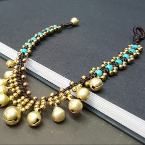 Flower Jingling Brass Bell  Women Jewelry Turquoise Anklet Bracelet, Beaded Bracelets, Bells Anklets