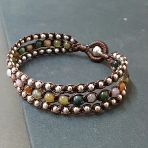 Triple Layer  Jasper Stone Beads Silver  Anklet Bracelet, Beaded Bracelets, Flower Anklet, Women Anklet, Stone  Bracelet, Metal Beads
