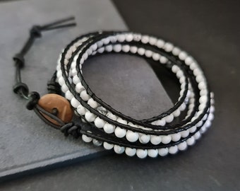 Wrap Howlite  Leather Wrap Bracelet/Anklet,Leather Wrap, Unisex Bracelet, Men Bracelet, Women Bracelet