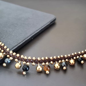 6mm Round Stone Onyx Hematite Tiger Eye Brass Bell Anklet,Beaded Anklet, Beads Bracelet, Metal Beads,Women Anklet image 1