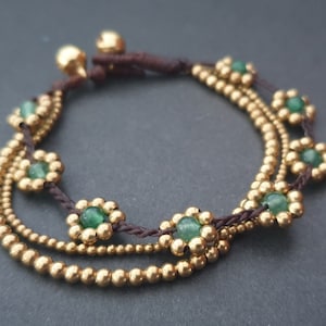 Daisy Stone Beads Brass Flower Chain Anklet Bracelet, Beaded Bracelets, Flower Anklet, Women Anklet, Jade Bracelet, Metal Beads image 1