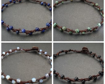 Bohemian Round Stone  Beads Bracelet Anklet, Beaded  Anklet, Women Anklet,  Stone Beads, Gift Anklet