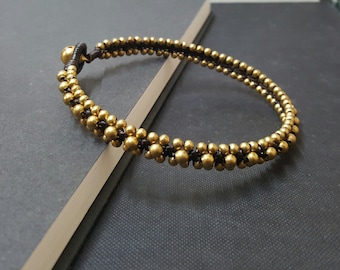 Brass Bead Woven Wax Cord Bracelet Anklet, Bead Bracelet,Women Anklets