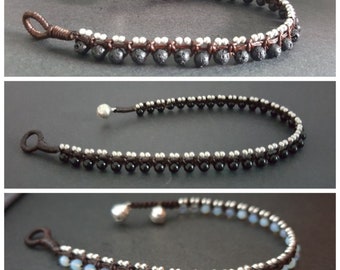 Round Stone Mini Silver Beads Anklet Bracelet, Beaded Bracelets,Women Anklet, Metal Beads