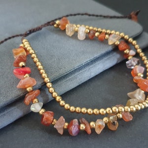 Chip Stone Adjustable  Double Chain Bracelet Anklet  , Stone Bracelet, Unisex Bracelet, Chain Anklet