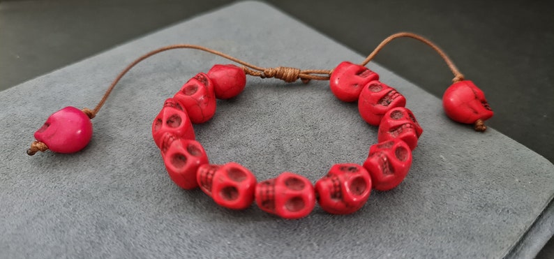 Men Skull Beaded Adjustable Bracelet, Beads Bracelet, image 3