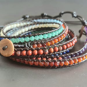 Chakra Brown  Leather Wrap Bracelet/Anklet,Leather Wrap, Unisex Bracelet, Men Bracelet, Women Bracelet