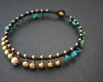 Jingling Brass Bell Turquoise Anklet,Beaded Anklet,Women Anklet,Turquoise Anklet