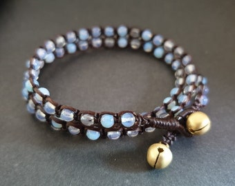 Gemstone Wrap Brown Cord  Bracelet Anket, Beaded Anklet, Women Anklet, Stone Anklet,Bangle