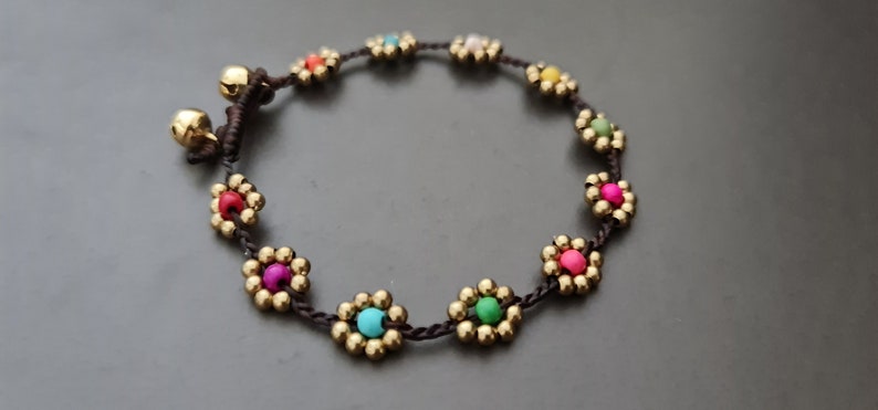 Rainbow Brass Flower Anklet Bracelet, Beaded Anklet, Women Anklet, Brass Anklet,Choker Anklet image 1