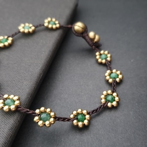 Daisy Stone Beads Brass Flower Anklet Bracelet, Beaded Bracelets, Flower Anklet, Women Anklet, Jade Bracelet, Metal Beads (BAF01)
