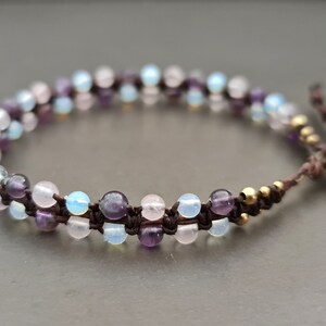 Basic Woven Rose Quartz Moonstone Amethyst Brass Jewelry Bracelet Anklet ,Beaded Bracelet, Wrap Bracelet image 4