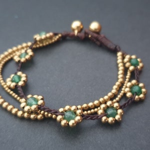 Daisy Stone Beads Brass Flower Chain Anklet Bracelet, Beaded Bracelets, Flower Anklet, Women Anklet, Jade Bracelet, Metal Beads image 2