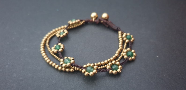 Daisy Stone Beads Brass Flower Chain Anklet Bracelet, Beaded Bracelets, Flower Anklet, Women Anklet, Jade Bracelet, Metal Beads image 2