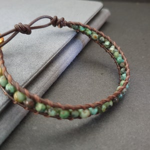 African Turquoise  Leather Wrap Bracelet Anklet, Leather Bracelet, Beaded Bracelet, Women Anklet , Unisex Bracelet,Men Bracelet (LB04)