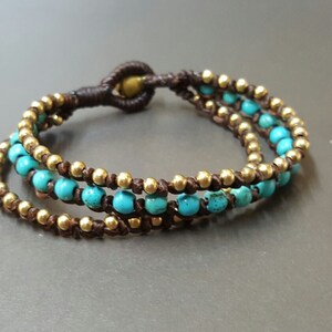 Middle Turquoise  Knot Brass Bracelet,Stone Bracelet,Beaded Bracelet,Unisex Bracelet