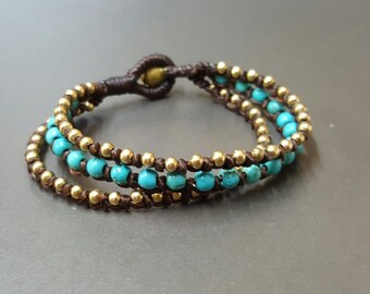 Middle Turquoise  Knot Brass Bracelet,Stone Bracelet,Beaded Bracelet,Unisex Bracelet