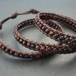 Red Tiger Eye Brown Leather Wrap Bracelet/Anklet,Leather Wrap, Unisex Bracelet, Men Bracelet, Women Bracelet image 1