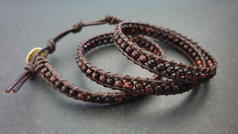 Red Tiger Eye Brown Leather Wrap Bracelet/Anklet,Leather Wrap, Unisex Bracelet, Men Bracelet, Women Bracelet image 1