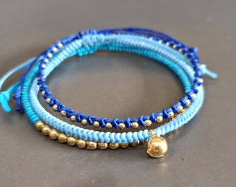 Set Of 3 Stand Brass Anklet Bracelet Slide Lock ,Beads Anklet, Unisex Bracelet, Beaded Bracelet,Women Anklet