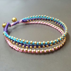 Triple Stand Brass Anklet Bracelet,Beads Anklet image 2