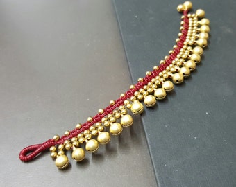 Jingling buik rood koperen armband Anklet, Beaded Anklet, vrouwen armband