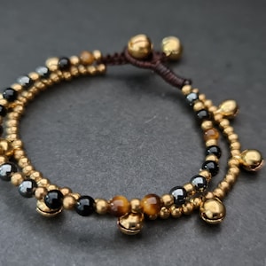 Jingle Bracelets Chain Onyx Hematite Tiger eye Anklet Bracelet, Stone  Bracelet, Bell Bracelet