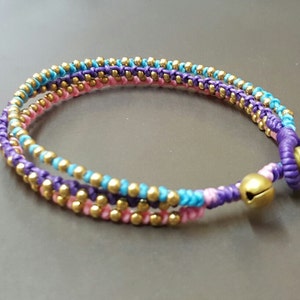 Triple Stand Brass Anklet Bracelet,Beads Anklet image 1