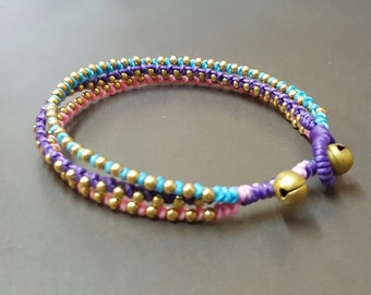 Triple Stand Brass Anklet Bracelet,Beads Anklet