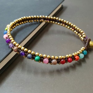 Colorful Stone  Brass Bead  Bracelet Anklet, Beaded Bracelet, Unisex Bracelet, Women Bracelet,