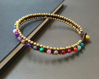 Colorful Stone  Brass Bead  Bracelet Anklet, Beaded Bracelet, Unisex Bracelet, Women Bracelet,