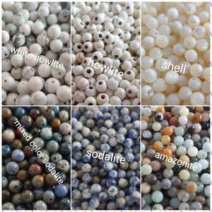 May include: Assortment of round gemstone beads in various colors, including white howlite, shell, mixed color sodalite, sodalite, and amazonite.