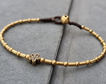 Flower Brass Beaded Chain Woven Jewelry Bracelet Anklet, Chain Bracelet, Beaded Bracelet