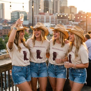 Brautjungfern-Shirt „Last Rodeo“, Cowgirl-Western-Junggesellinnenabschieds-T-Shirt mit Cowboy-Stiefel