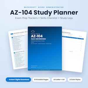 AZ-104 Azure Administrator Exam Prep Planner, Skills Checklist, Study Log (Digital Download)