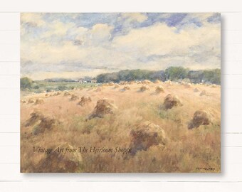 Vintage art Antique Decor INSTANT DOWNLOAD #45 PRINTABLE Winter Field Landscape Painting Wooden Fence Landscape Art