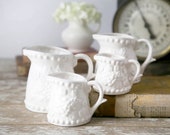 Vintage White Ironstone Measuring Cups, Napco Measuring Pitchers, Cottage Chic Kitchen Decor, Farmhouse Kitchen, Set of 4