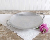 Vintage Round Hammered Aluminum Tray, Round Aluminum Tray with Handles, Buenilum